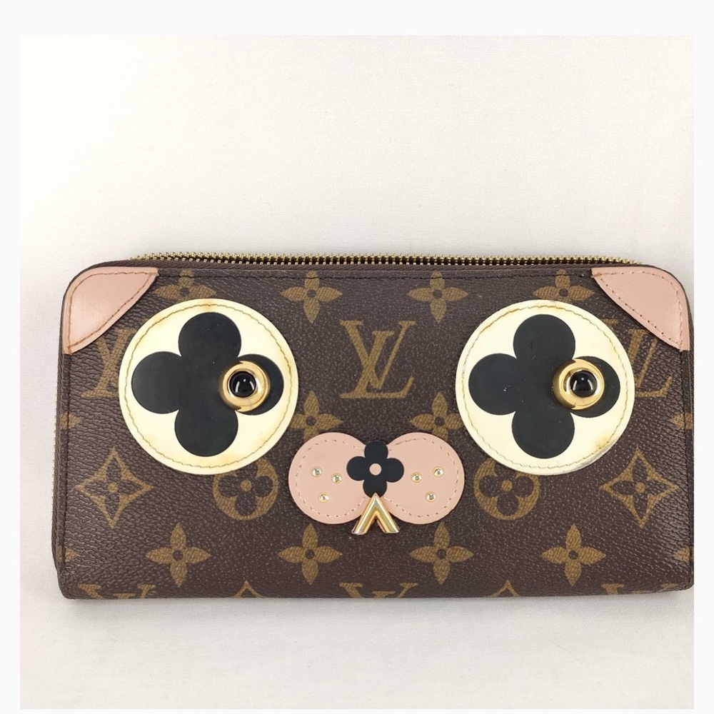 Louis Vuitton Brown Monogram Novelty Eye Zip Wallet with Pink Accents